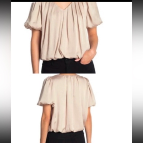 NWT ASTR The Label Bubble Hem Short Sleeve Top In Champagne Size: Small - Picture 2 of 11